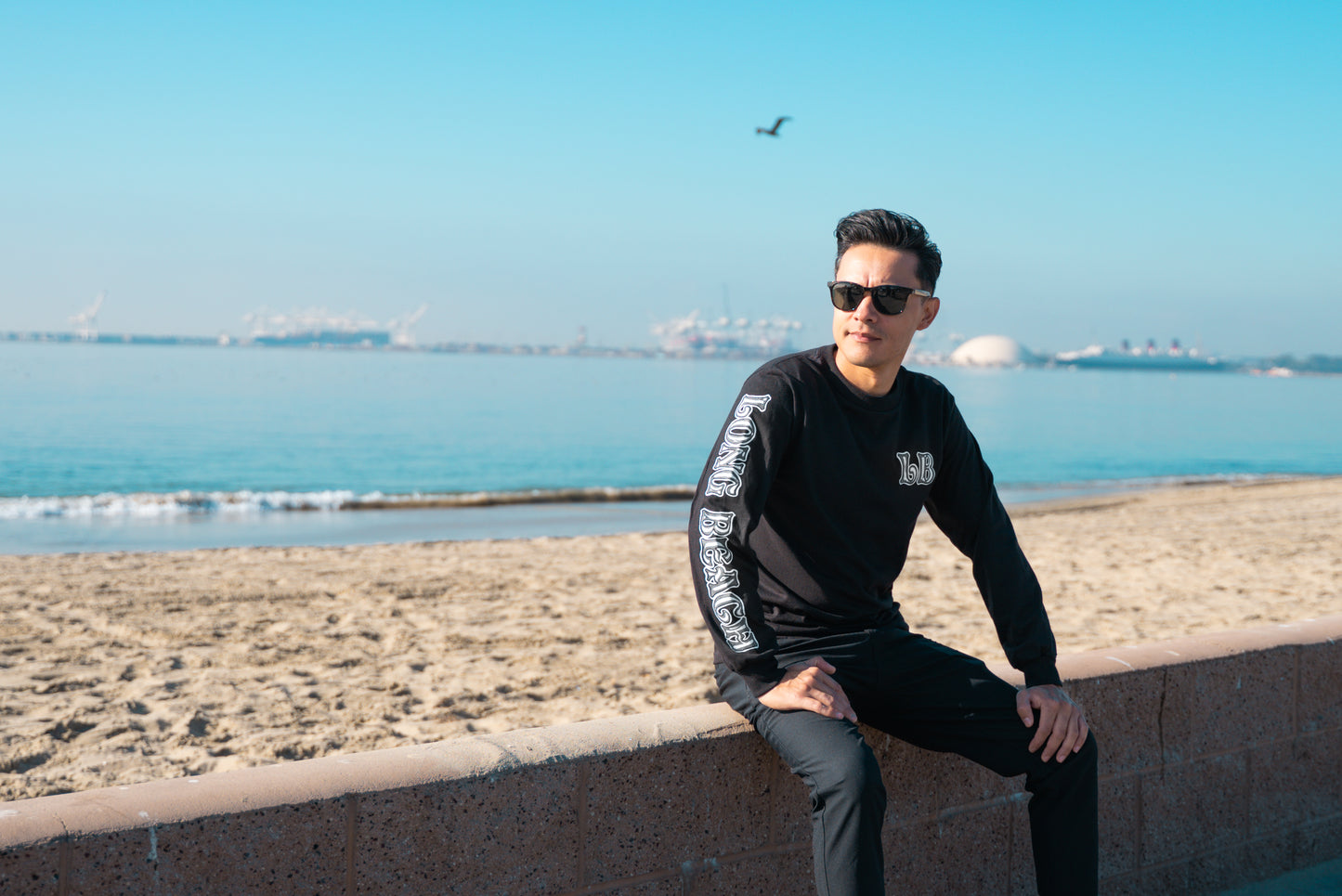 Long Beach Men's Black Long Sleeve T-Shirt