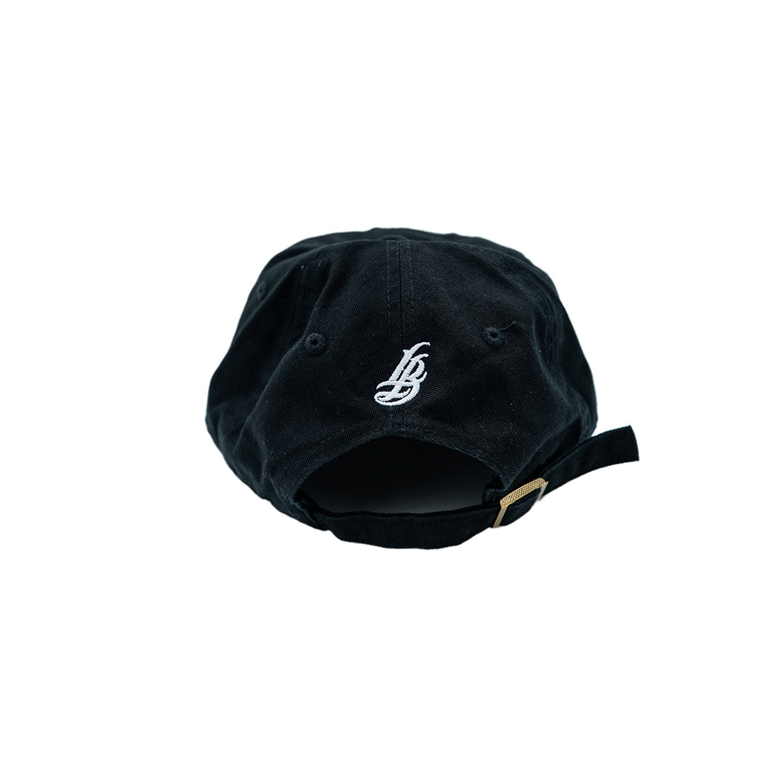 Cursive Long Beach Black Unstructured Dad Hat