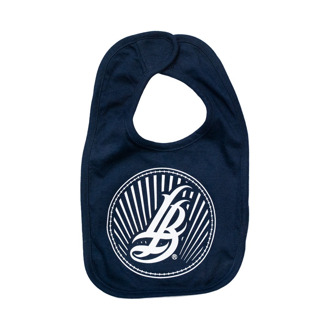 Cursive LB Sunset Navy Bib