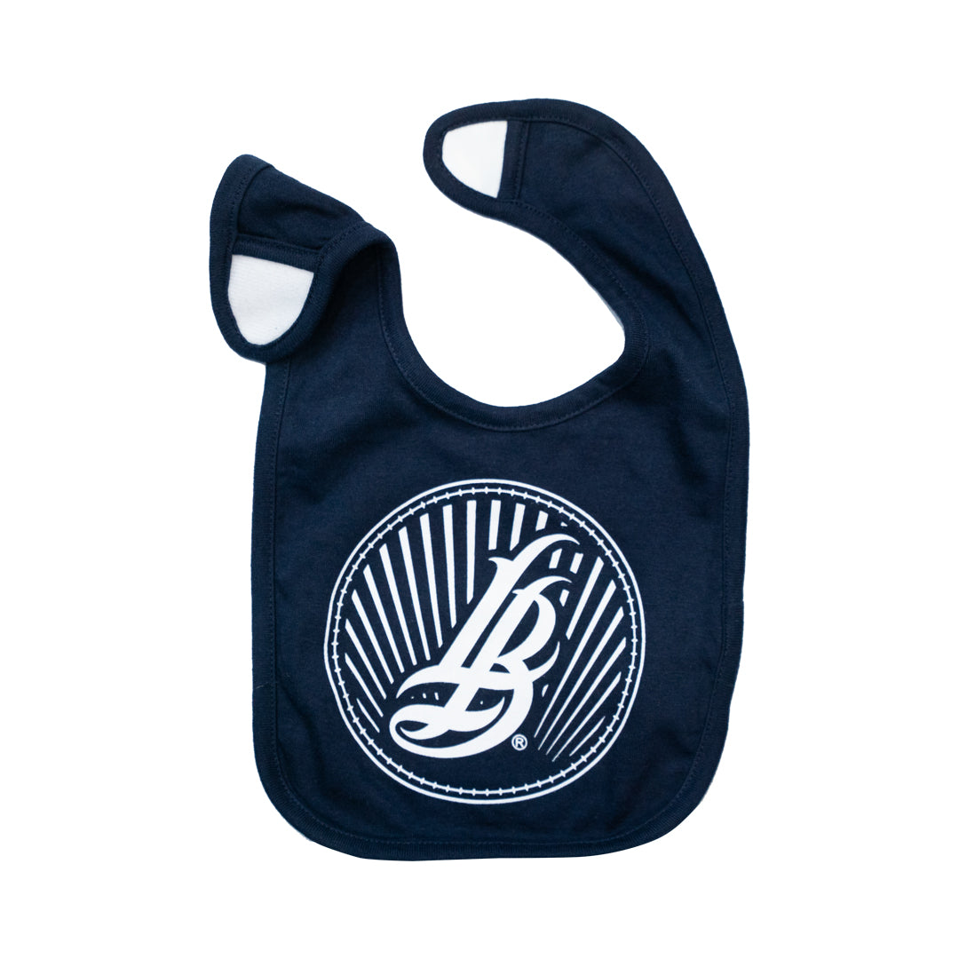 Cursive LB Sunset Navy Bib