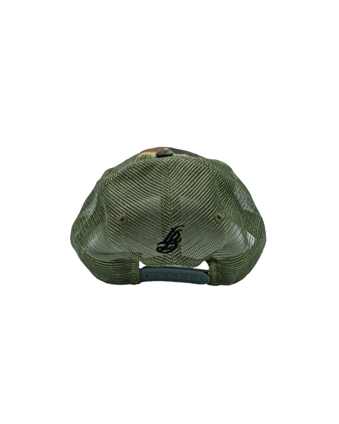 Cursive LB Camo Unstructured Trucker Dad Hat