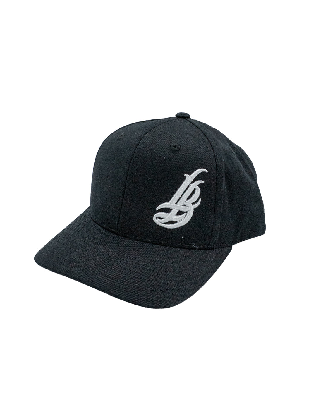 Cursive LB White On Black Baseball Snapback Hat