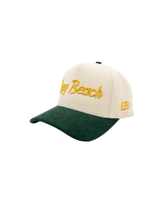 Corduroy LB Vintage Script Cream Forest Green Snapback- LBC Brand