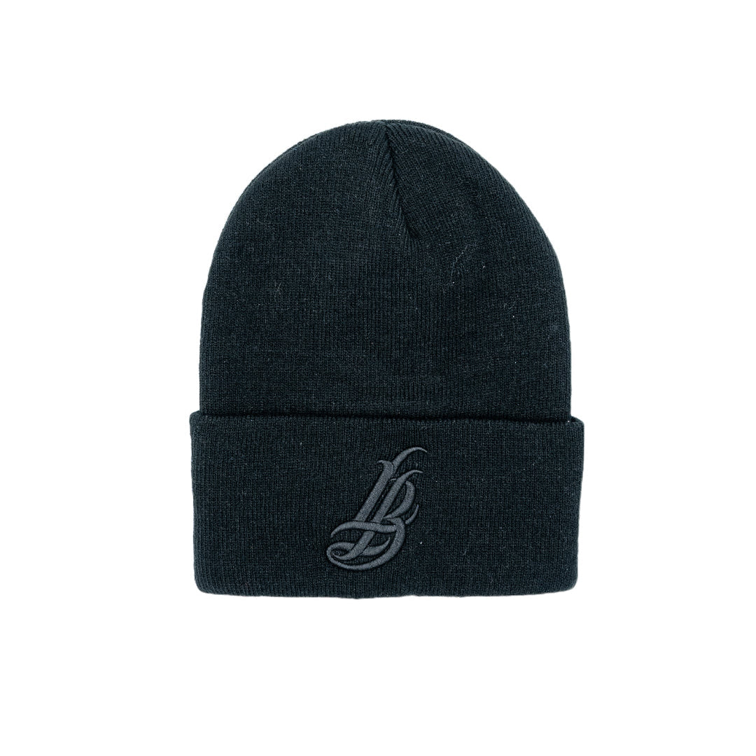 Cursive LB All Black Long Beanie