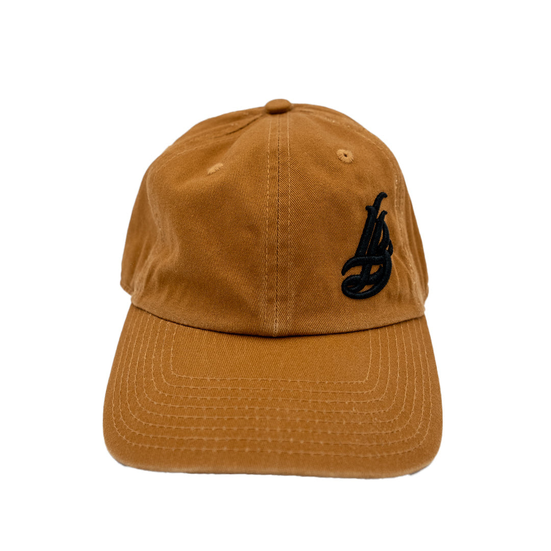 Cursive LB Black on Caramel Unstructured Dad Hat