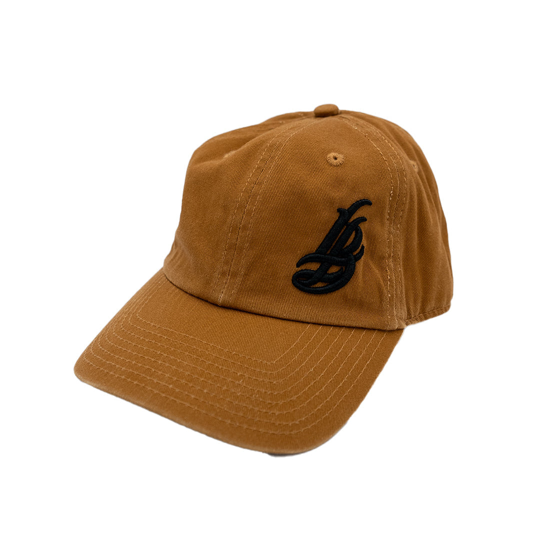Cursive LB Black on Caramel Unstructured Dad Hat