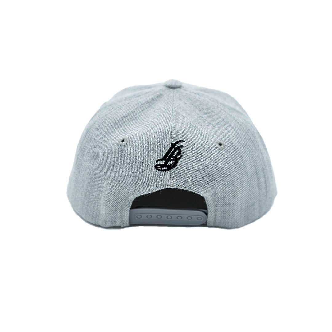 Cursive LB Black On Heather Grey Youth Snapback