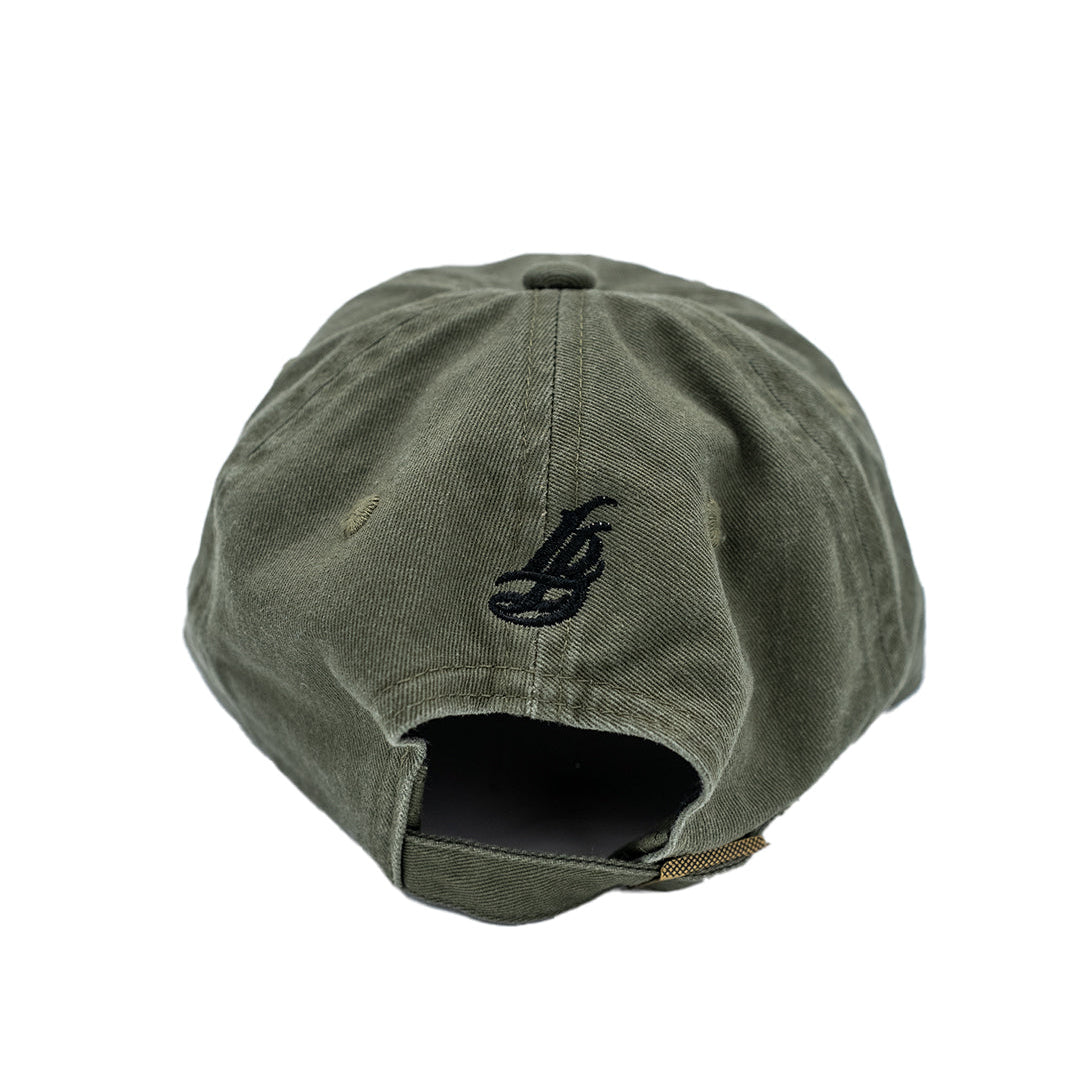 Cursive LB Military Green Unstructured Dad Hat