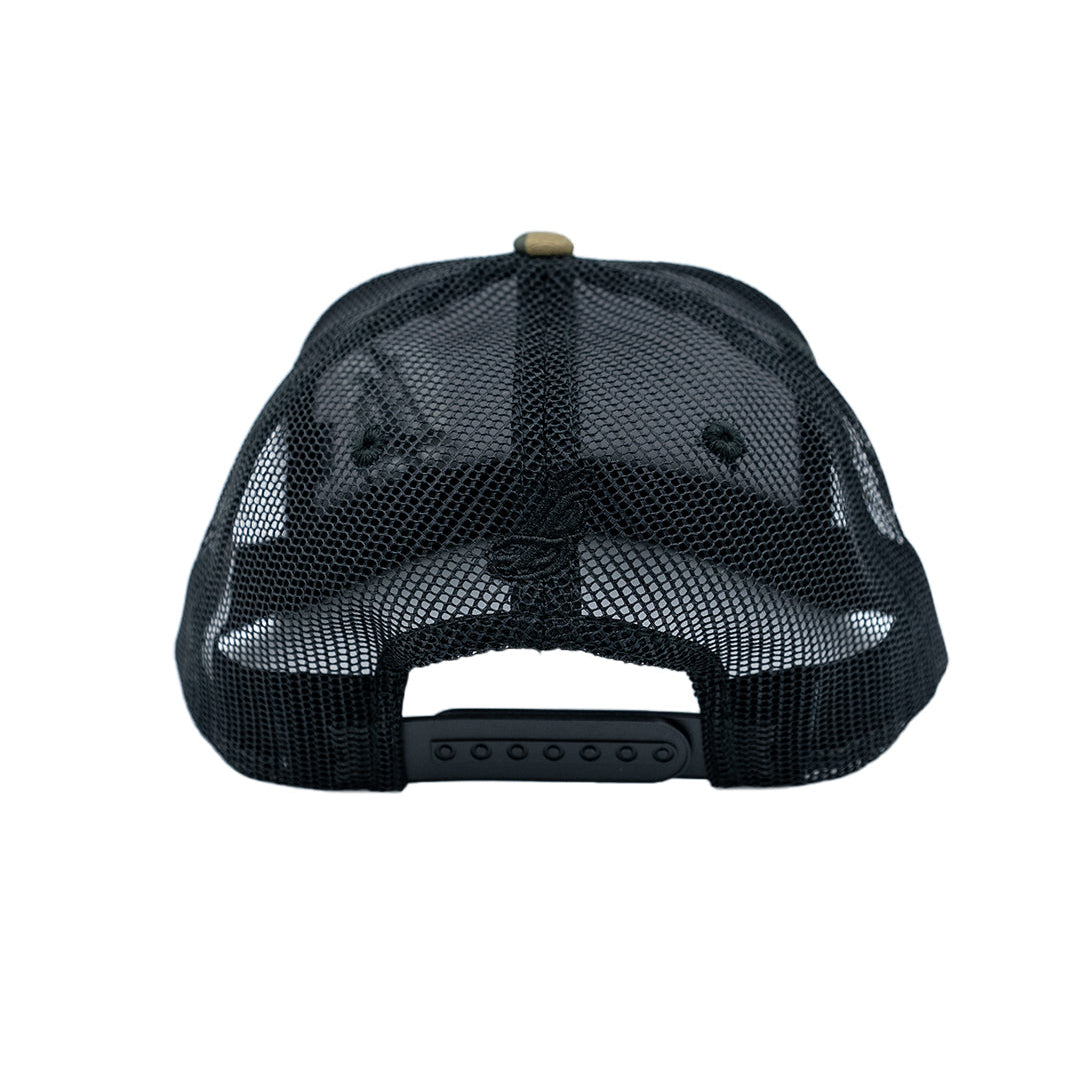 Cursive LB Camo/Black Trucker Hat