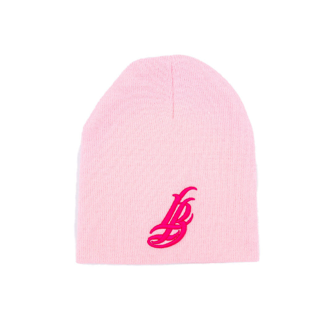 Cursive LB Light Pink Short Beanie