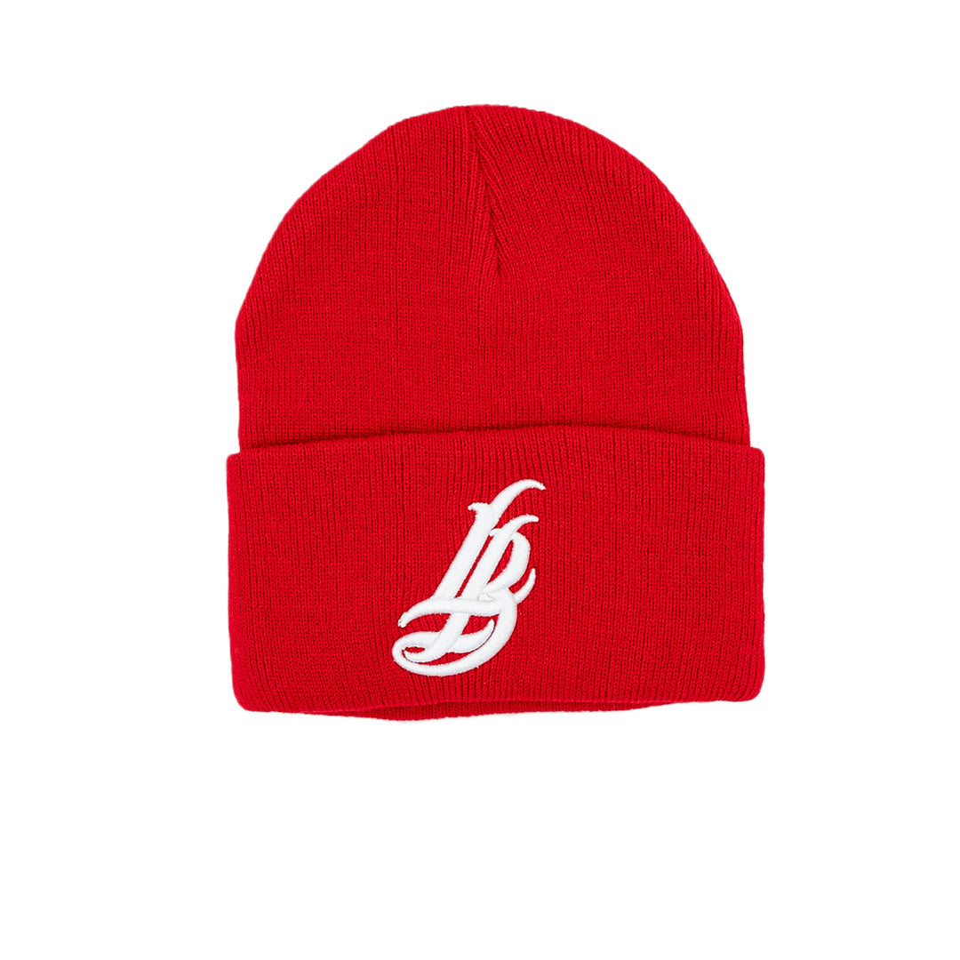 Cursive LB Red Long Beanie