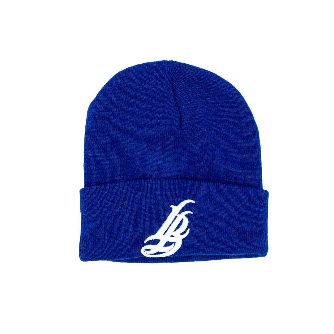 Cursive LB Royal Blue Long Beanie