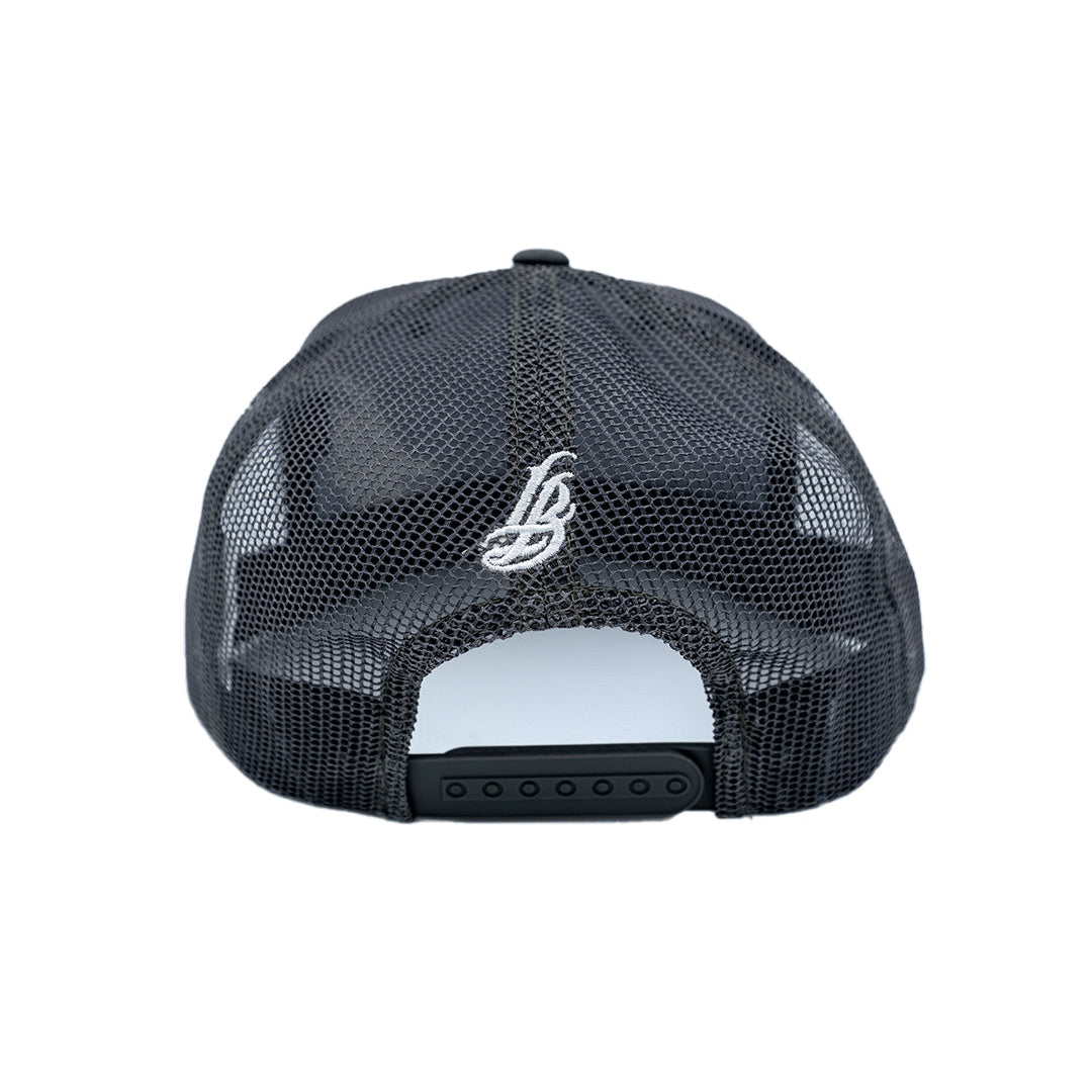 Cursive LB Charcoal Trucker Hat
