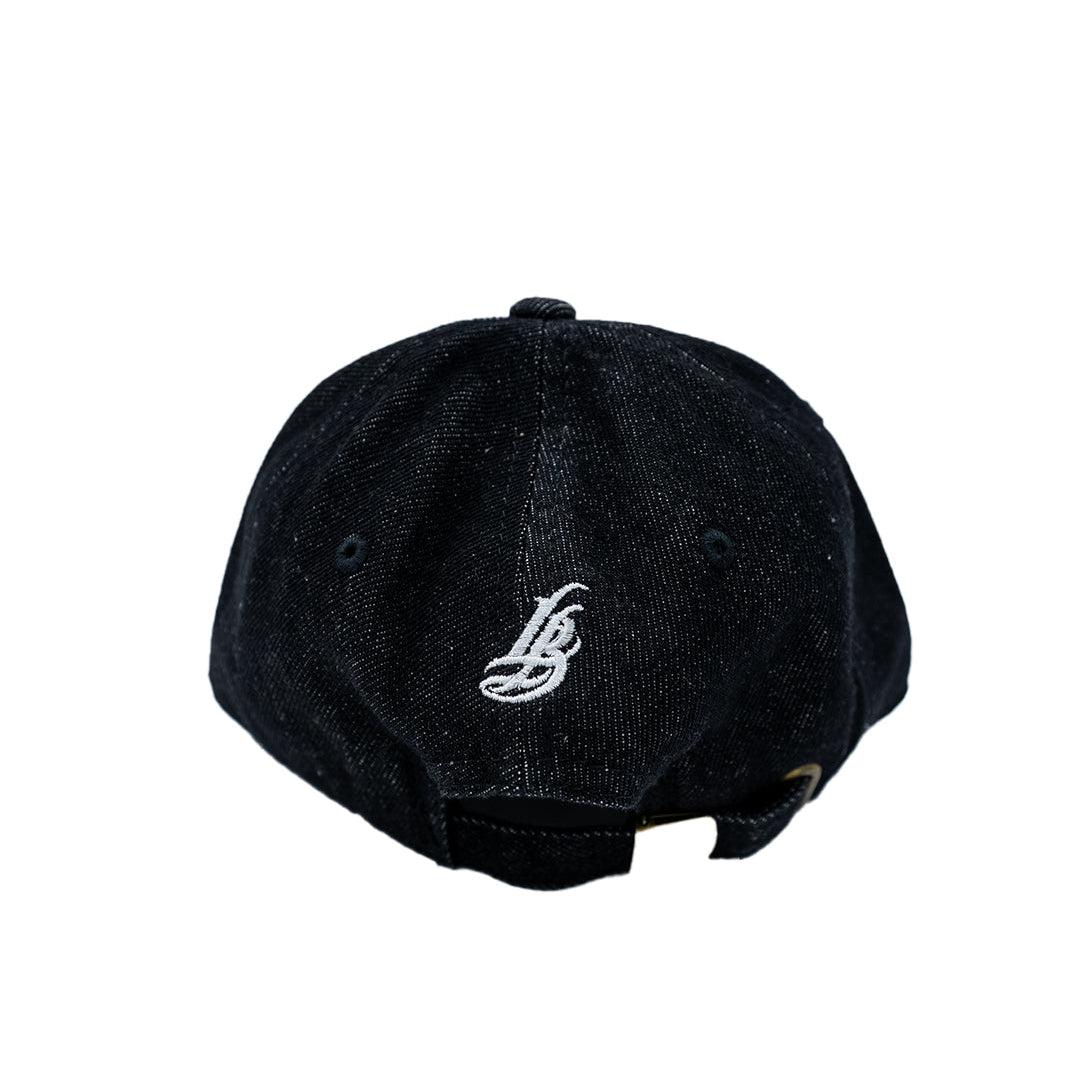 Cursive LB Black Denim Unstructured Dad Hat