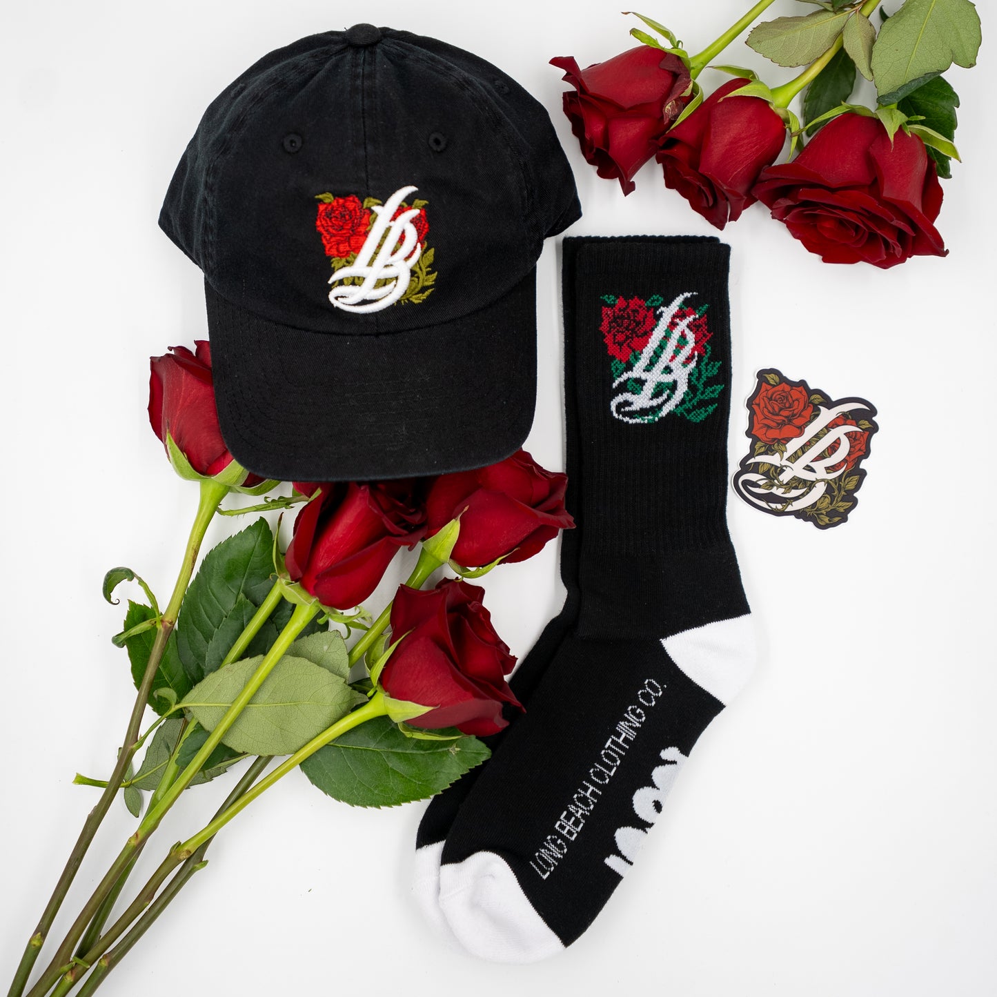 Roses Cursive LB Black Unstructured Dad Hat
