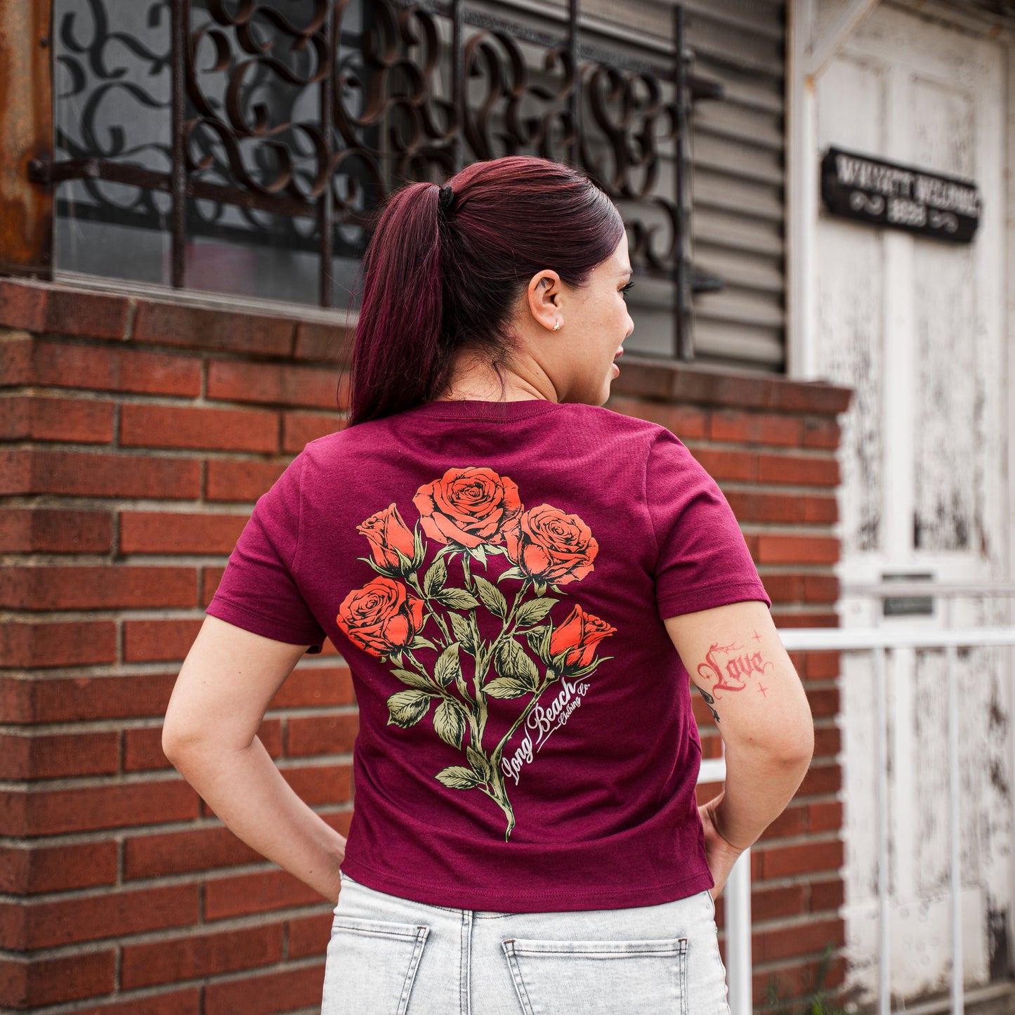 Roses Women's Maroon Boxy T-Shirt