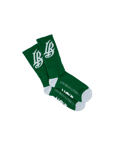 Cursive LB Green Long Beach Socks