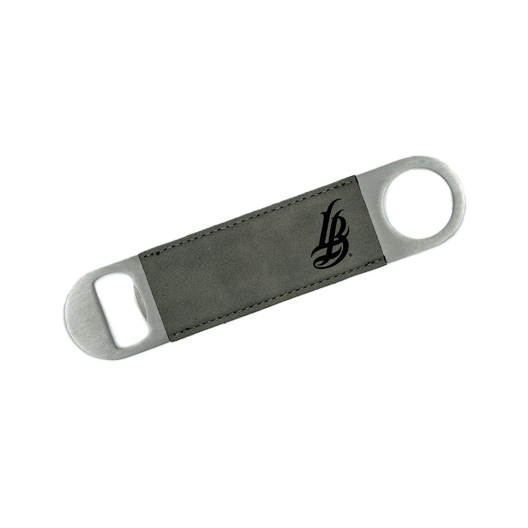 Cursive LB Grey Faux Leather Paddle Bottle Opener