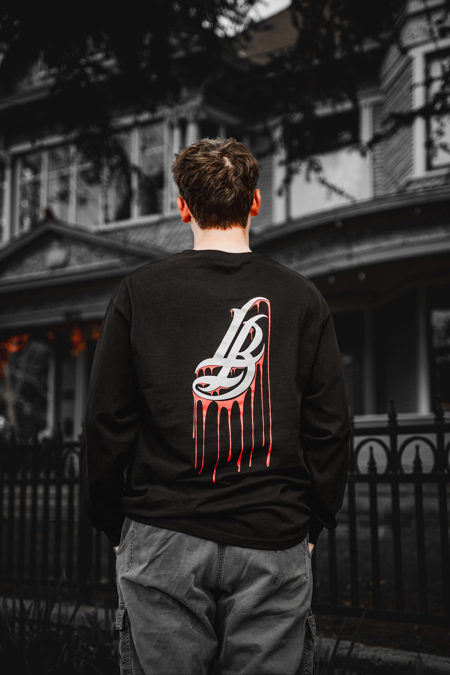 Cursive LB Bleeds Men's Black Long Sleeve T-Shirt