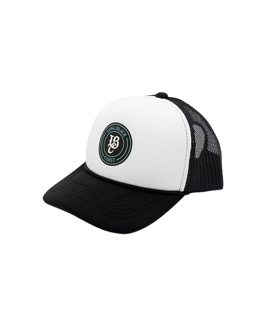 Kids LBC Patch Black & White Foam Trucker Hat- Long Beach Coast