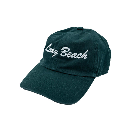 Cursive Long Beach Alpine Green Unstructured Dad Hat