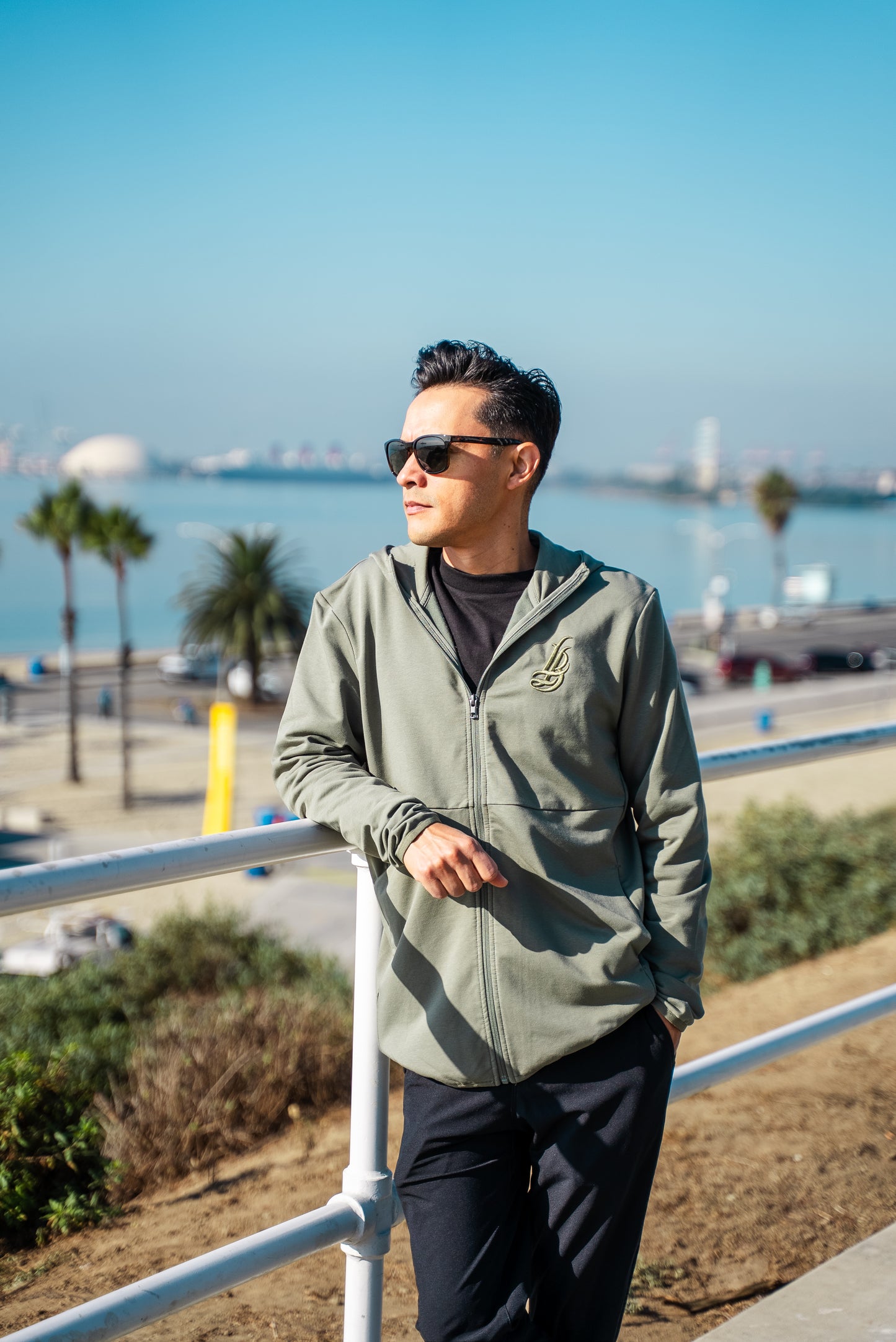Cursive LB Men's Pine Green Perform Zip Up Hoodie