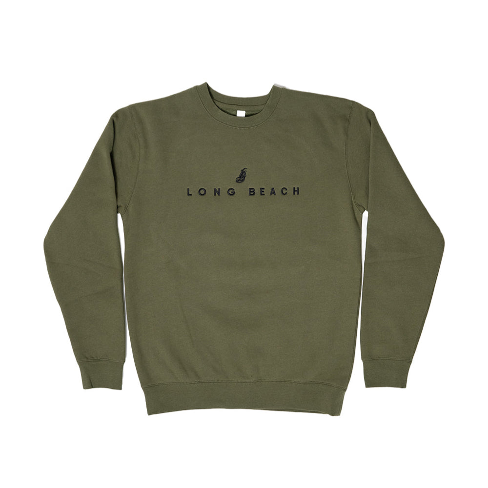 Men's Embroidered Army Green Crew Neck Sweater – Long Beach