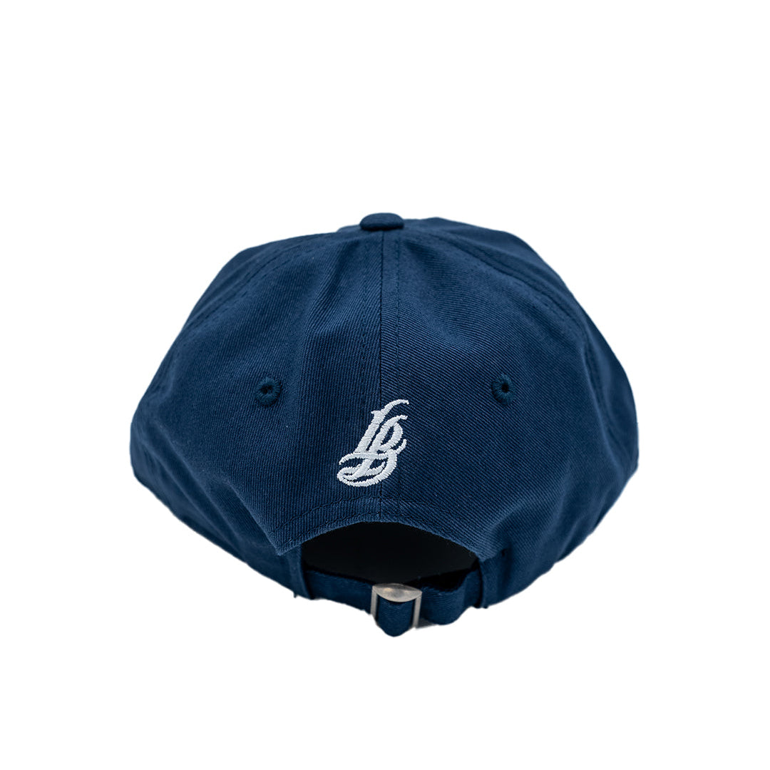 Cursive LB Navy Youth Unstructured Dad Hat