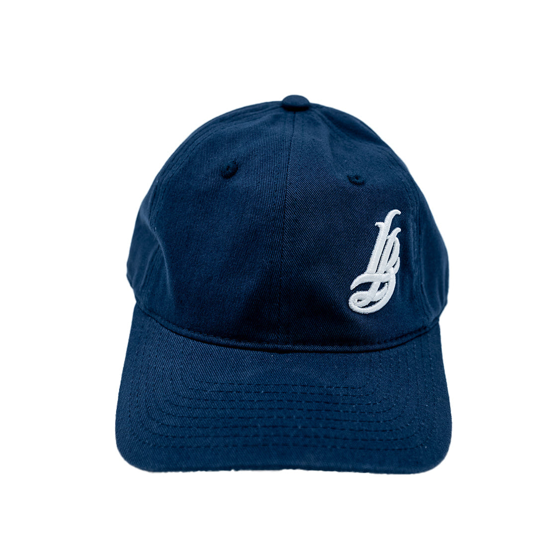 Cursive LB Navy Youth Unstructured Dad Hat