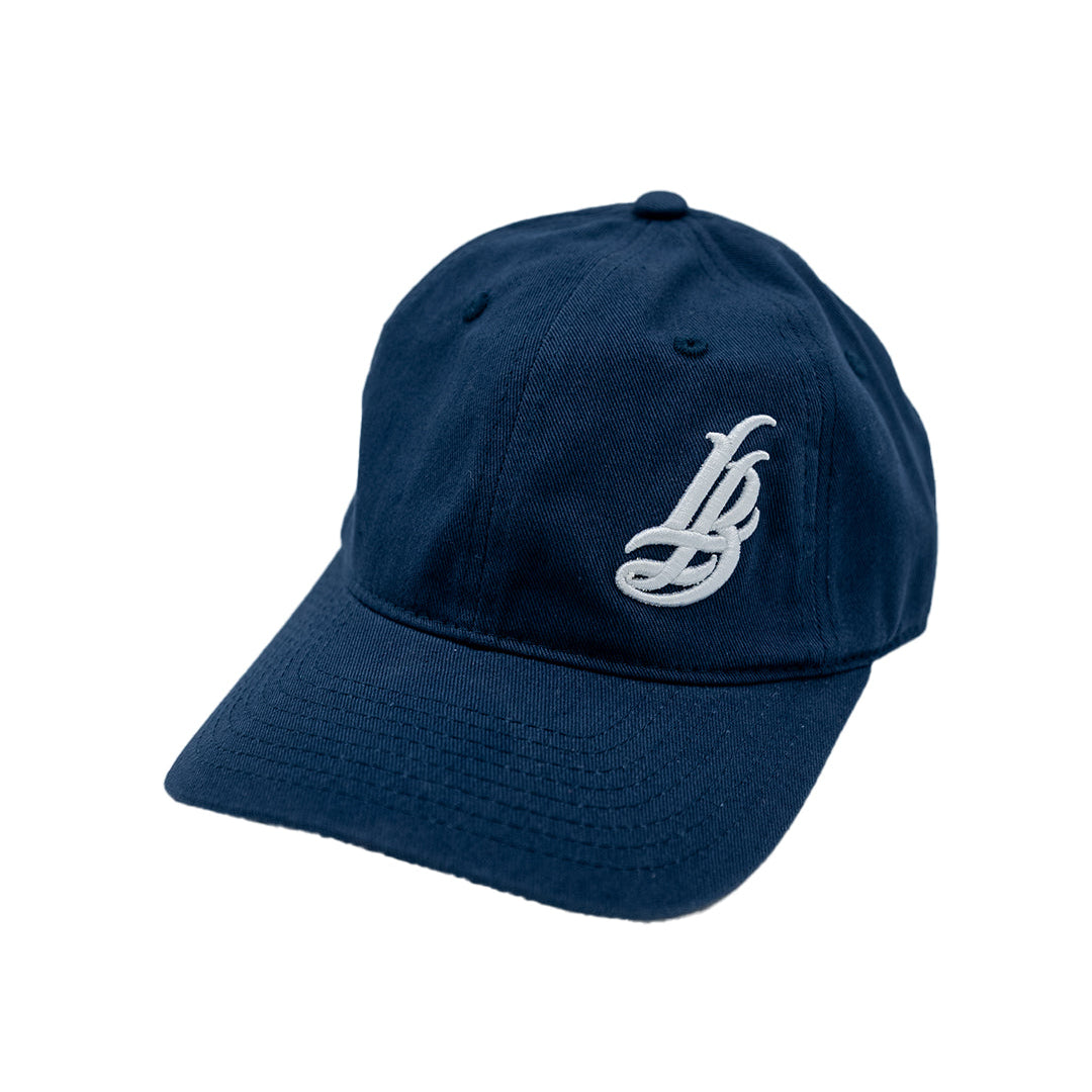 Cursive LB Navy Youth Unstructured Dad Hat