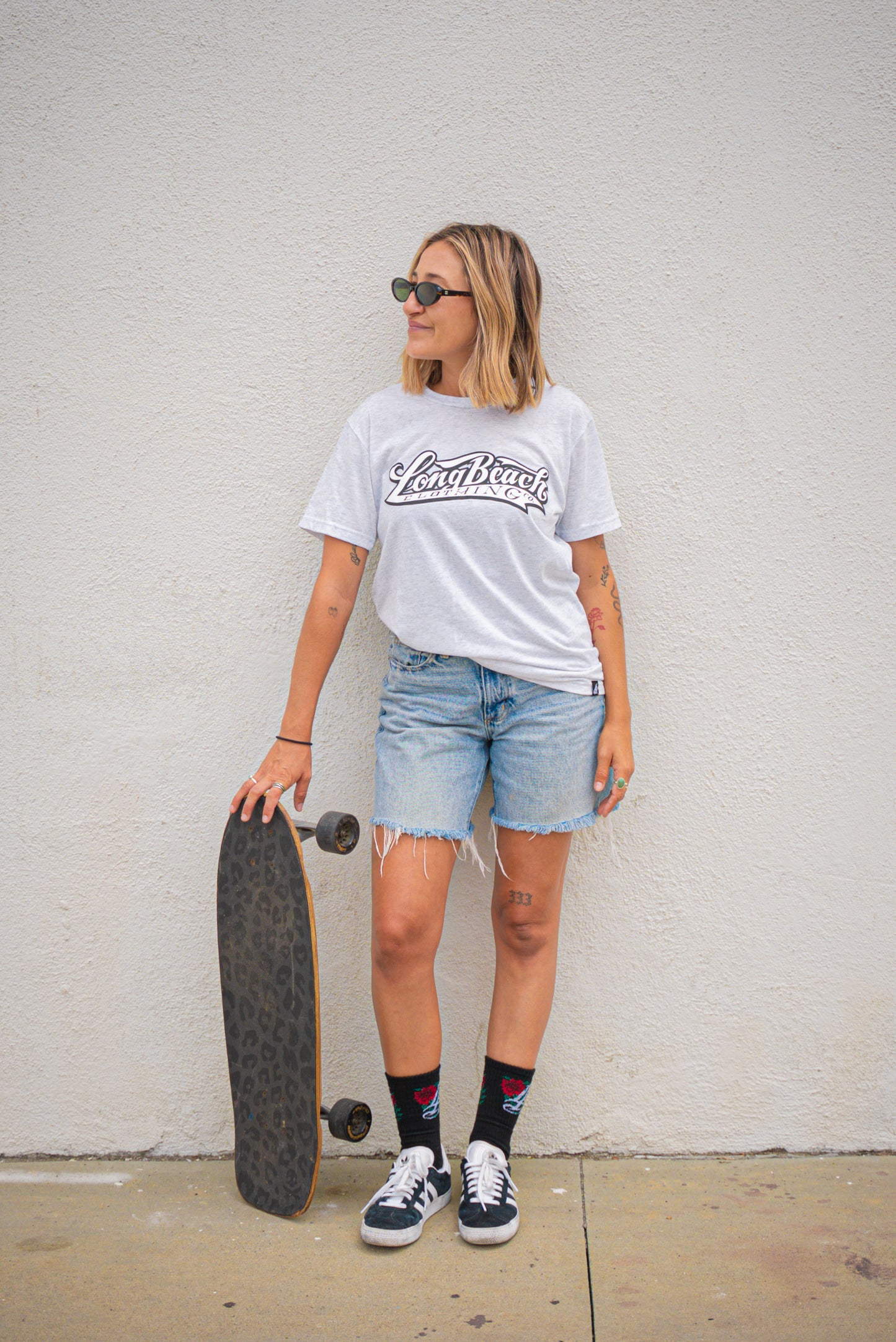 ADULT Long Beach Clothing Co. Logo Heather White Triblend T-Shirt