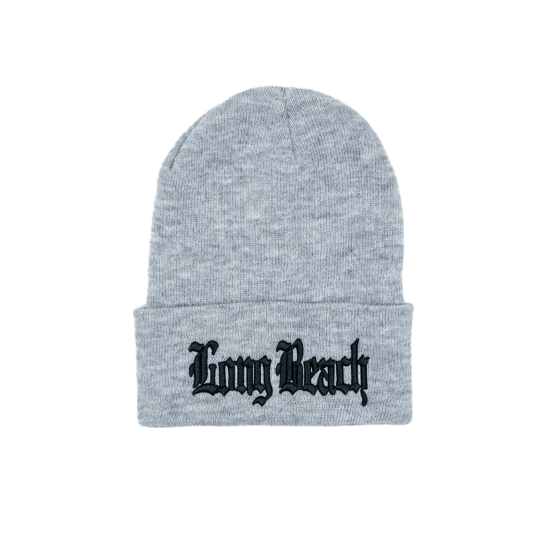 Old English Black On Grey Long Beanie