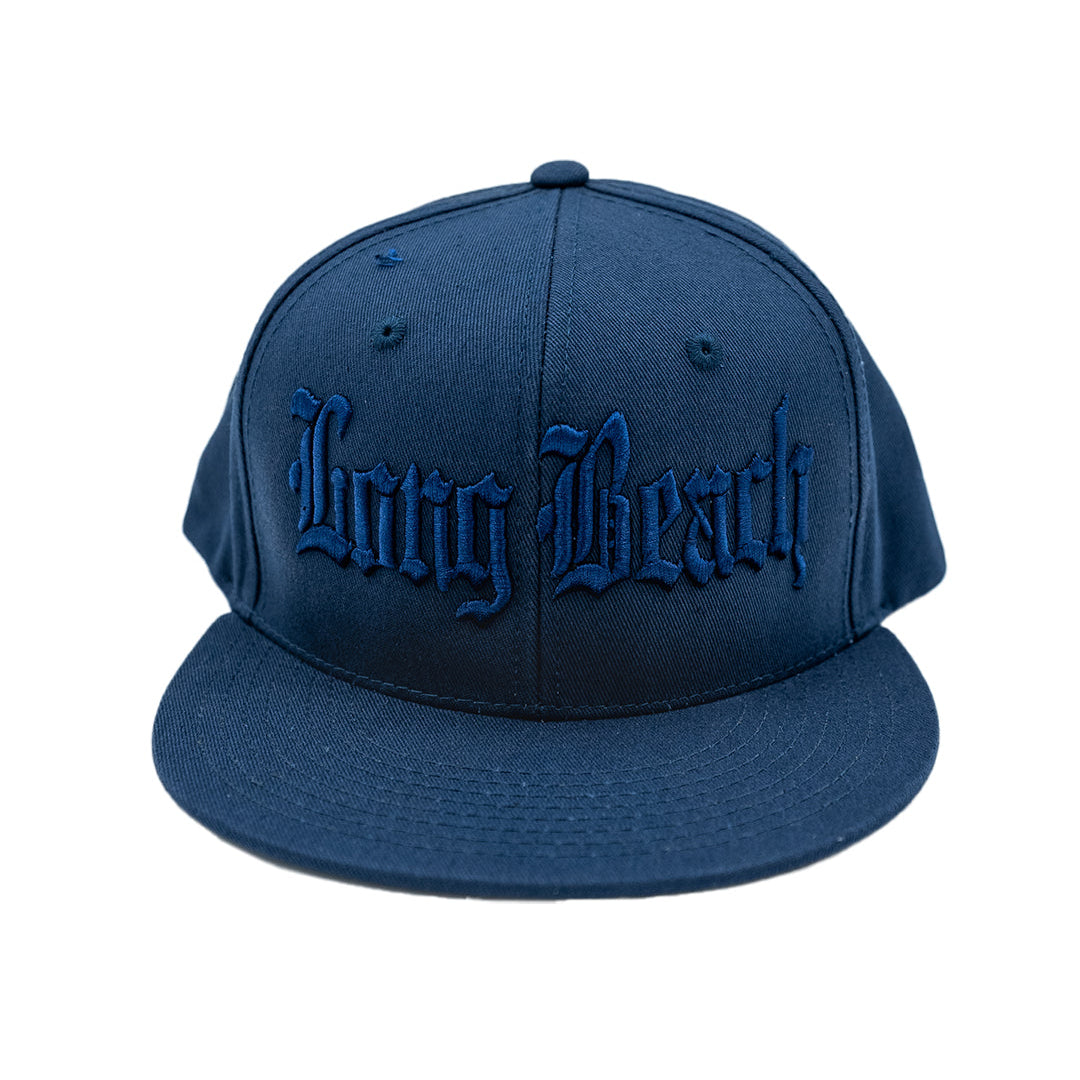 Old English Long Beach Navy on Navy Snapback