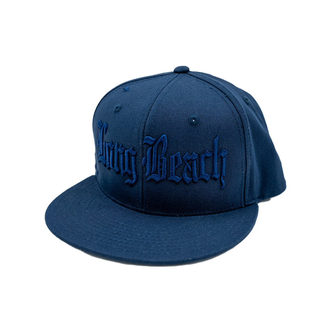 Old English Long Beach Navy on Navy Snapback