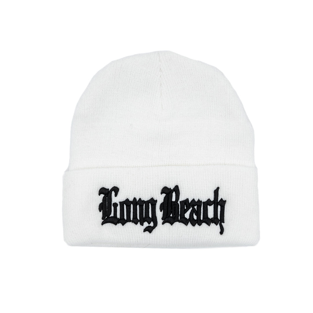 Old English White Long Beanie