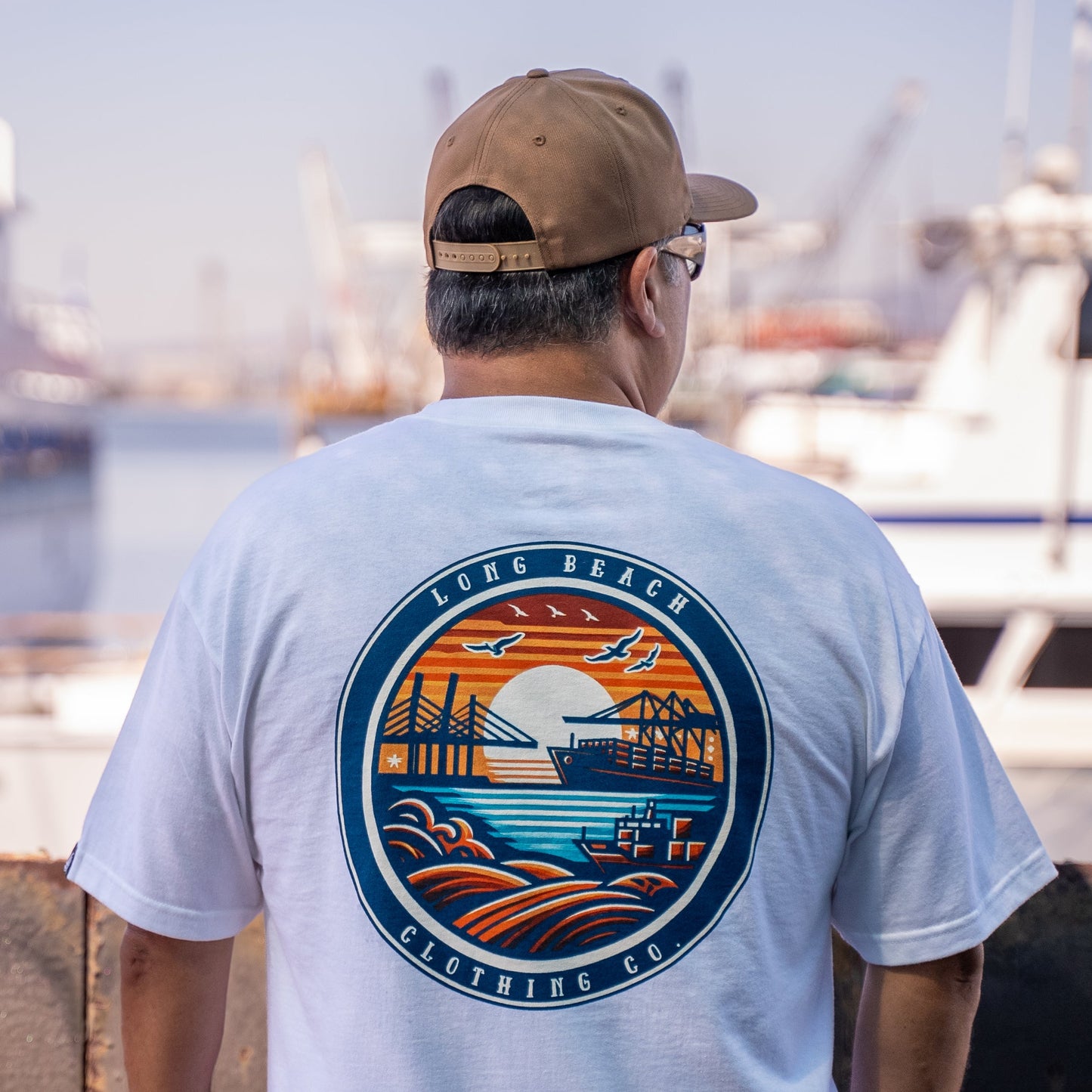 Long Beach Sunset Port Men's White T-Shirt