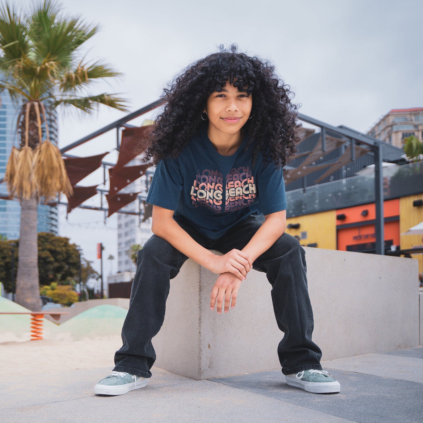 Retro Long Beach Women's Sea Blue Crop Top