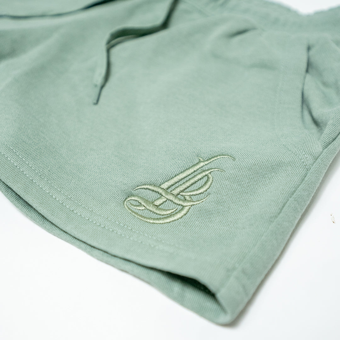 Women's Embroidered Cursive LB Sage Fleece Shorts