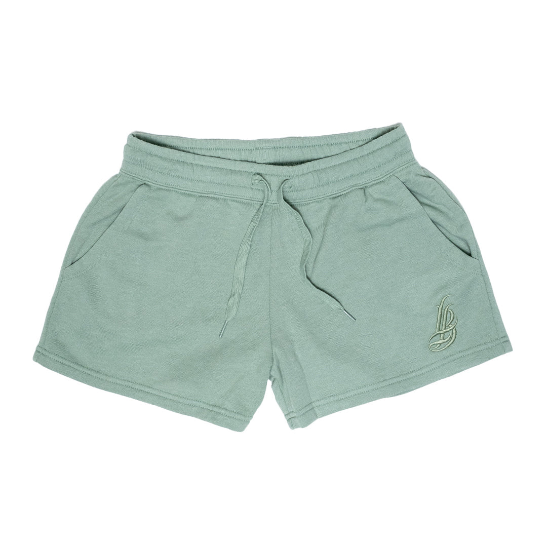 Women's Embroidered Cursive LB Sage Fleece Shorts