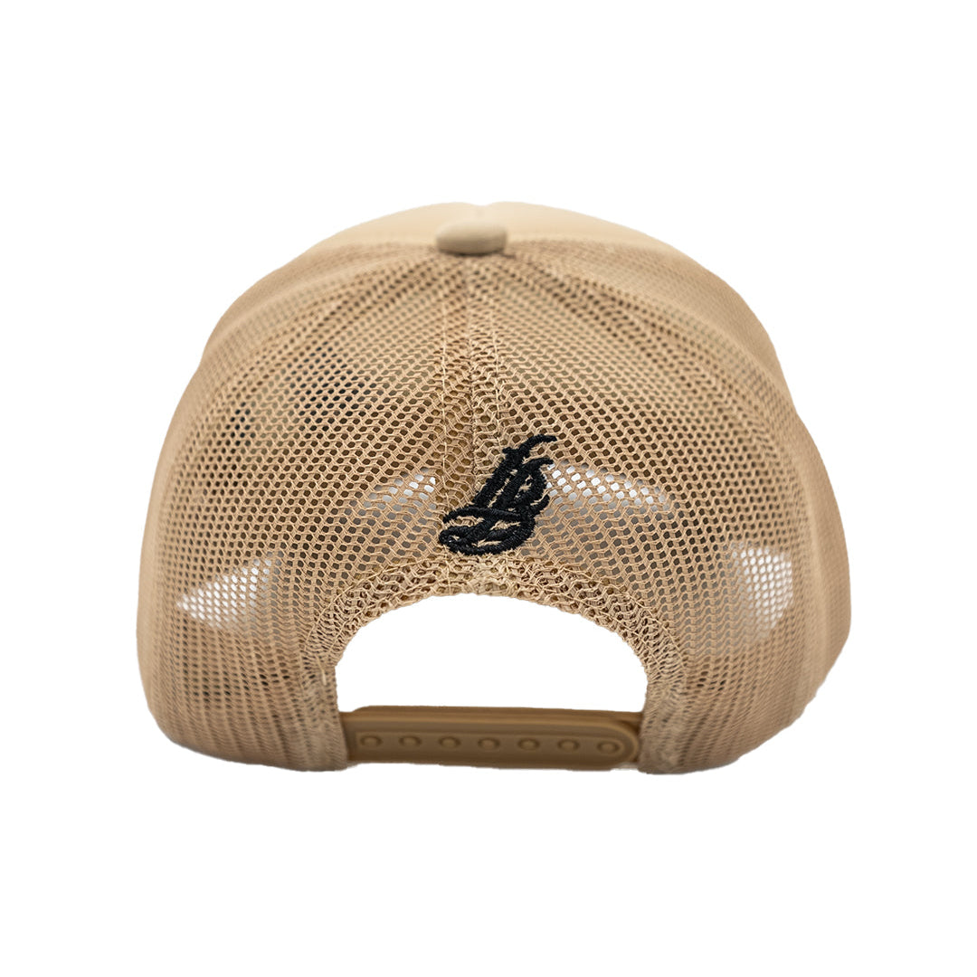 Cursive LB Sand Foam Trucker Hat (Curved Brim)