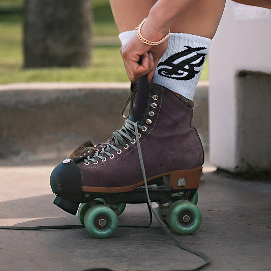 Cursive LB White Long Beach Socks