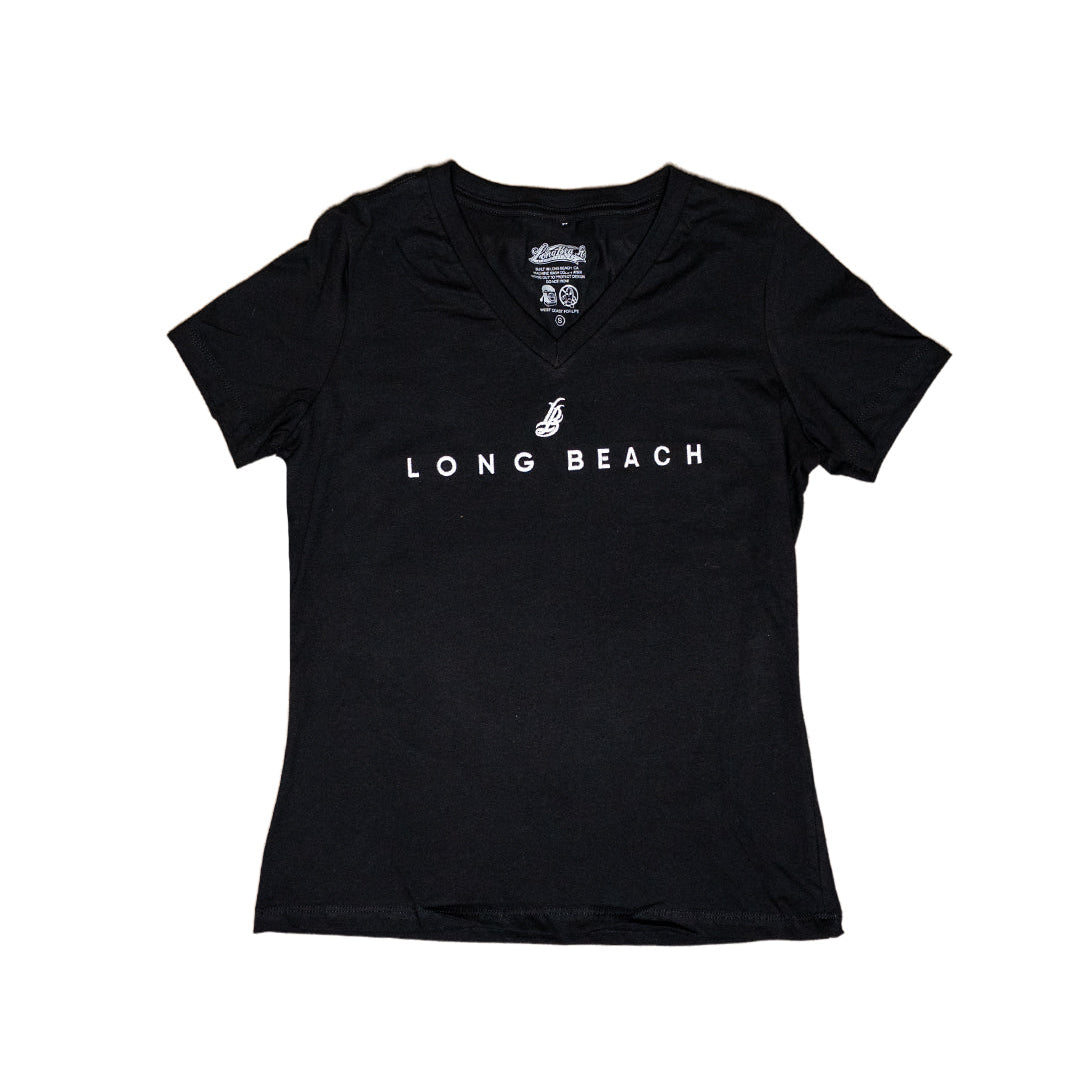 Embroidered Women's Black V-Neck T-Shirt