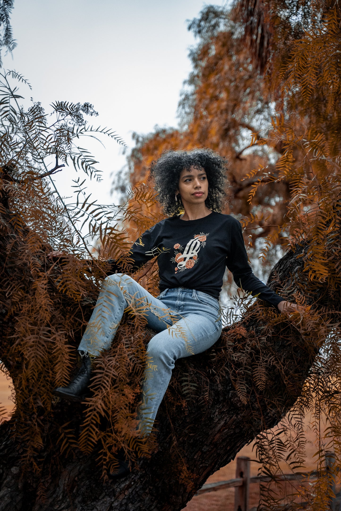 Marigold Cursive LB Women's Black Long Sleeve T-Shirt