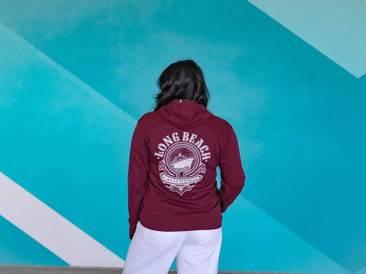 Cali Queen Women's Burgundy Heather French Terry Zip Up Hoodie
