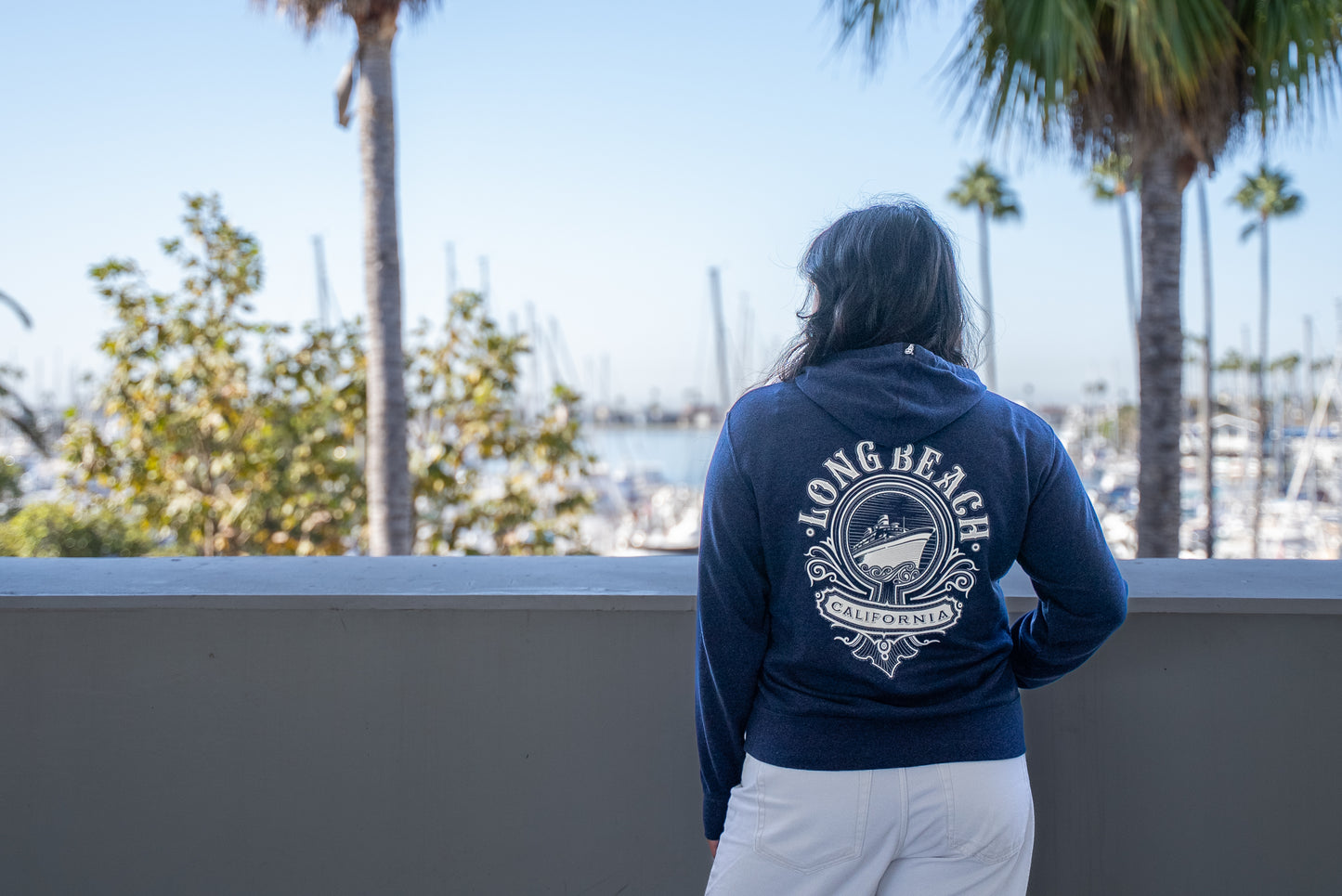 Cali Queen Women's Navy Heather French Terry Zip Up Hoodie