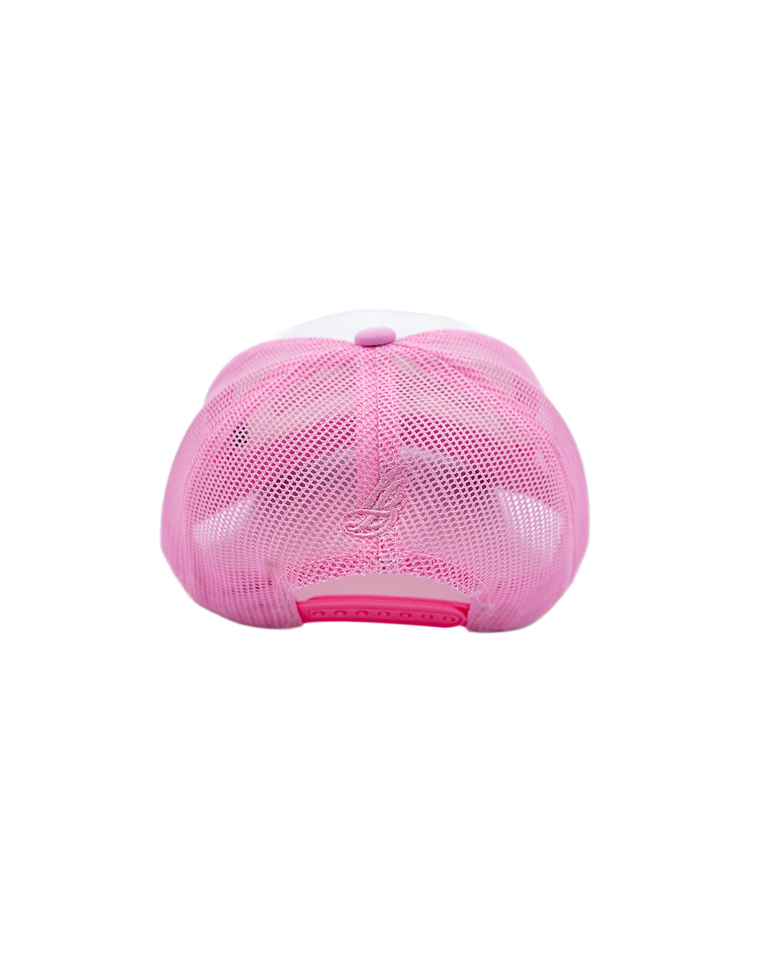 Cursive Long Beach White & Pink YOUTH Foam Trucker Hat (Curved Brim)