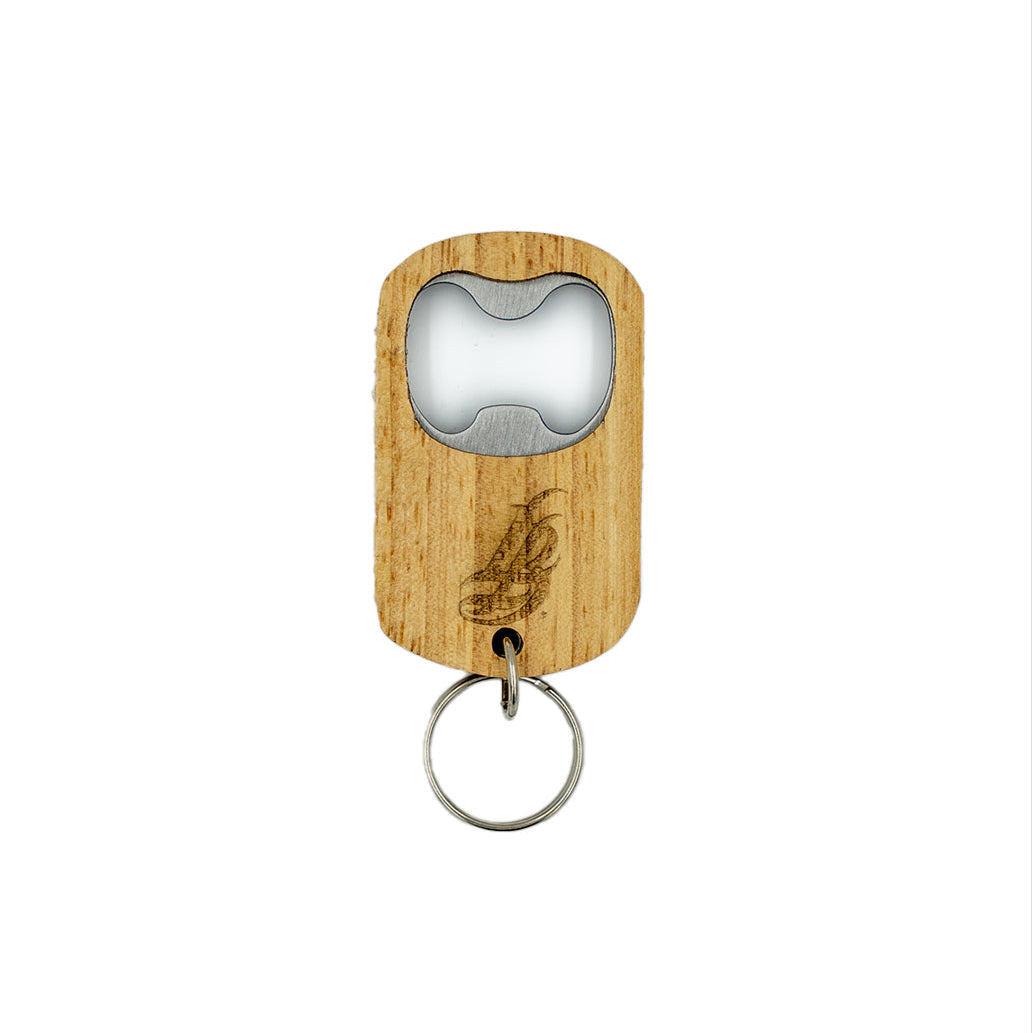 Cursive LB Bottle Opener Wood Keychain