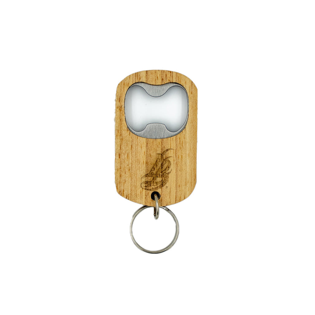 Cursive LB Bottle Opener Wood Keychain