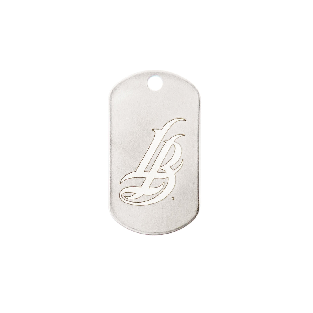 Silver Metal Cursive LB Dog Tag