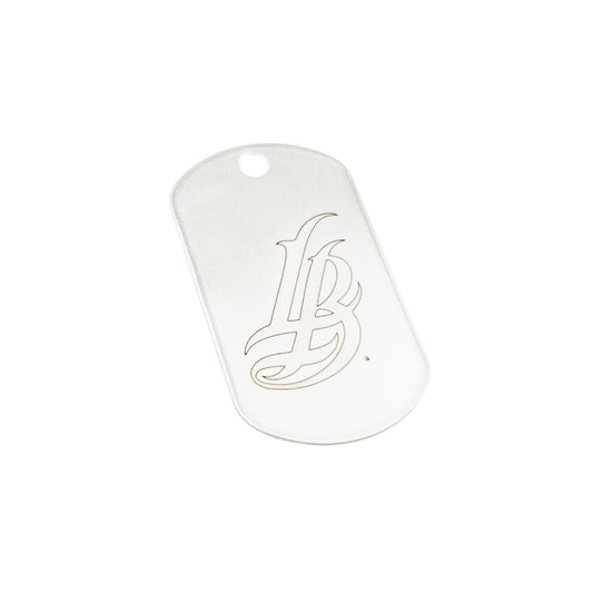 Silver Metal Cursive LB Dog Tag